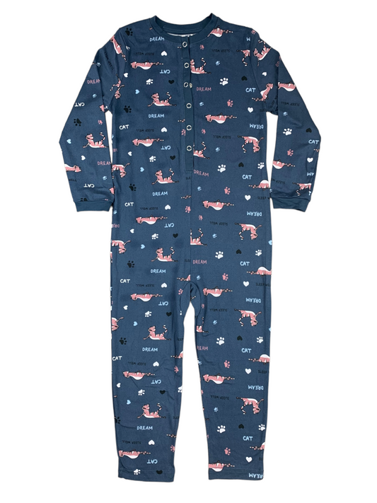 Blue one-piece pajamas Mandarine&Co for girls 2 to 7 years