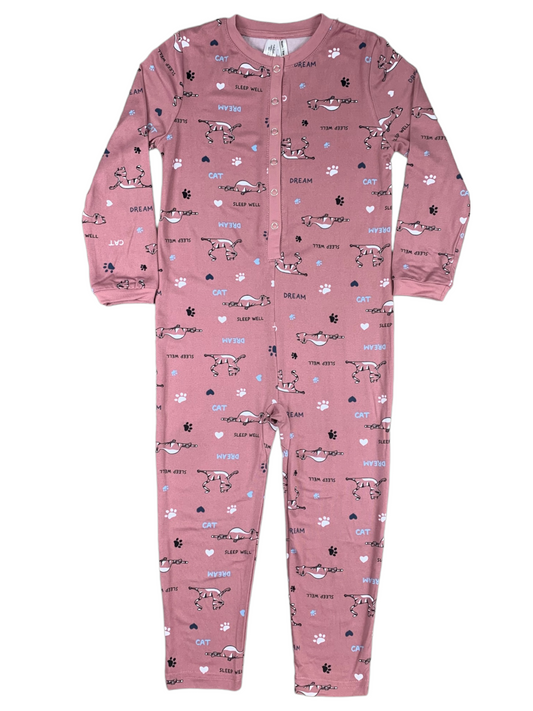 Pink one-piece pajamas Mandarine&Co for girls 2 to 7 years