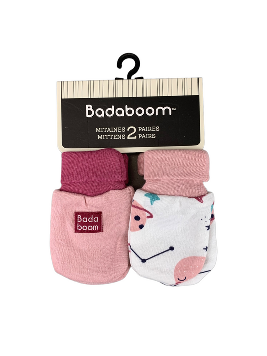 Badaboom pink and white mittens for baby girl