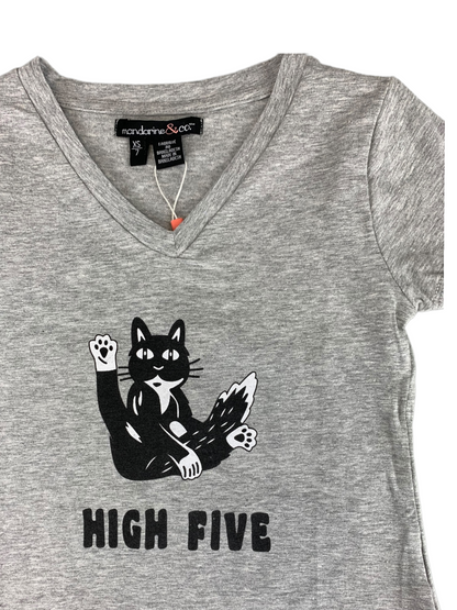 Gray T-shirt with cat Mandarine&Co for girls 7 to 14 years