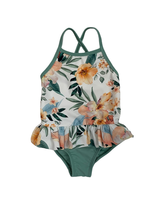 Mandarine&Co white and green one-piece swimsuit for baby girl