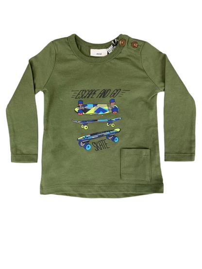Green long-sleeved T-shirt MID for baby boy 3 to 24 months